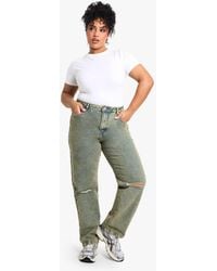 Boohoo - Plus Basics High Waisted Straight Leg Ripped Knee Jeans - Lyst