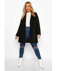 Boohoo Womens Plus Double Breasted Coat - Schwarz