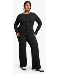 Boohoo - Plus Soft Rib Button Through Cardigan And Trouser Knitted Set - Lyst