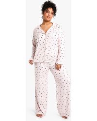 Boohoo - Plus Heart Print Long Sleeve & Trouser Pj Set - Lyst
