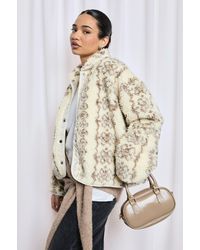 Boohoo - Printed Teddy Button Up Jacket - Lyst