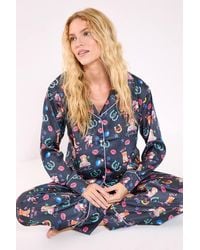 Nasty Gal - Satin Western Conversational Contrast Piped Pajama Pants Set - Lyst