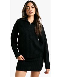 Boohoo - Conjunto De Minifalda Y Jersey Oversize De Punto Suave Y Canalé Grueso Con Cremallera En El Cuello - Lyst