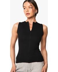 Boohoo - Rib Zip Through Sleevless Top - Lyst