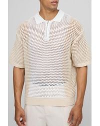 Boohoo - Boxy Fit Colour Block Open Stitch Zip Neck Knitted Polo - Lyst