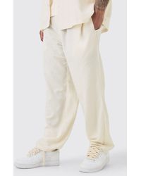 BoohooMAN - Plus Elasticated Waist Relaxed Linen Trouser In Natural - Lyst