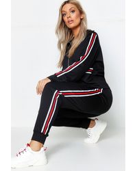 Boohoo Womens Plus Stripe Sweat & Jogger Lounge Set - Black