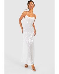 Boohoo - Sheer Sequin Strappy Low Back Maxi Dress - Lyst