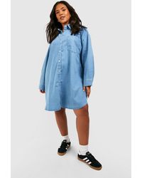 Boohoo - Plus Oversized Denim Shirt Dress - Lyst