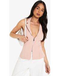 Boohoo - Woven Halterneck Zip Through Waistcoat - Lyst