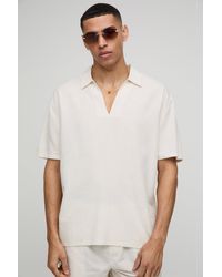 BoohooMAN - Oversize Leinen-Hemd mit V-Ausschnitt - Lyst