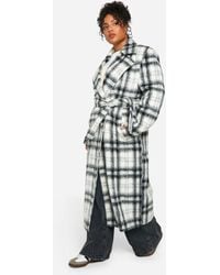 Boohoo - Plus Check Oversized Wool Look Coat - Lyst