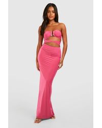 Boohoo - Bandeau Gold Trim Cut Out Maxi Dress - Lyst