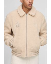 Boohoo - Regular Fit Borg Collared Bomber Jacket - Lyst