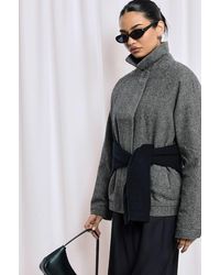 Boohoo - Herringbone Wool Blend Zip Front Jacket - Lyst