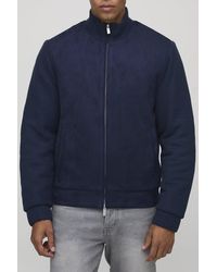 Boohoo - Regular Fit Textured Sleeve Faux Suede Funnel Neck Jacket - Lyst