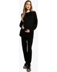 Boohoo - Conjunto Para Estar En Casa Premamá De Punto Con Jersey Con Cuello De Caja - Lyst