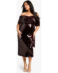 Boohoo - Vestido Plus Midi De Lentejuelas Premium Con Escote Barco - Lyst