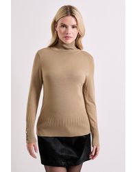 Dorothy Perkins - Camel Roll Neck Button Cuff Sweater - Lyst
