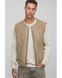 BoohooMAN - Tall Boxy Oversized Fit Reversible Borg & Suede Gilet - Lyst