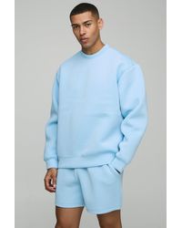 BoohooMAN - Oversized Bonded Scuba Sweatshirt Short Tracksuit - Lyst