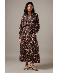 Warehouse - Print Satin Batwing Split Side Midi Shirt Dress - Lyst