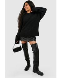 Boohoo - Buckle Detail Square Toe Over Knee Chunky Biker Boots - Lyst