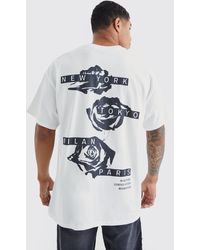 Boohoo - Oversized Graffiti Rose Graphic T-shirt - Lyst