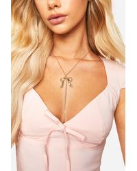 Boohoo - Bow Tie Detail Plunge Necklace - Lyst