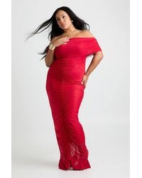 Boohoo - Plus Mesh Bardot Ruched Maxi Dress - Lyst