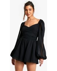Boohoo - Chiffon Wrap Split Sleeve Romper - Lyst