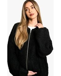 Boohoo - Maternity Borg Knitted Oversized Bomber Jacket - Lyst
