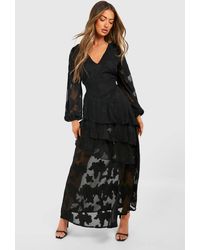 Boohoo - Burnout Floral Frill Detail Maxi Dress - Lyst