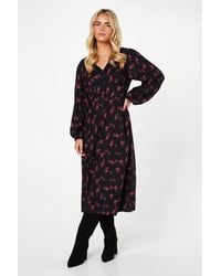 Dorothy Perkins - Petite Berry Ditsy Long Sleeve Lace Trim Button Front Midi Dress - Lyst