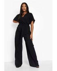 Boohoo - Mono Plus Largo De Pernera Ancha Con Cinturón - Lyst
