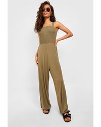 Boohoo - Strappy Shirred Top Jumpsuit - Lyst