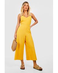 Boohoo - Linen Strappy Culotte Jumpsuit - Lyst