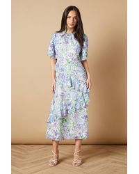 Oasis - Occasion Floral Asymmetric Ruffle Jacquard Midi Dress - Lyst