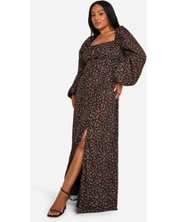 Boohoo - Plus Ditsy Balloon Sleeve Milkmaid Maxi Dress - Lyst