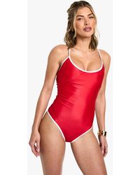 Boohoo - Contrast Binding Strappy Bathing Suit - Lyst