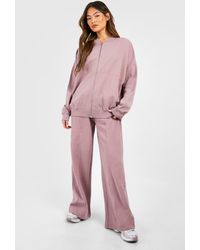 Boohoo - Washed Zip Through Bomber Straight Leg Tracksuit - Lyst
