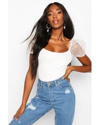 Boohoo Organza Sleeve Scoop Back Bodysuit - White