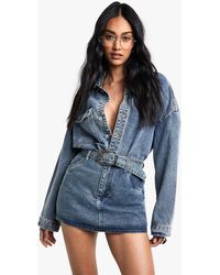 Boohoo - Buckle Detail Denim Mini Skirt - Lyst