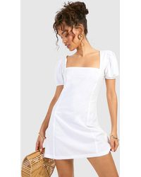 Boohoo - Cotton Puff Sleeve Mini Dress - Lyst