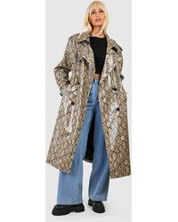 Boohoo - Faux Leather Snake Print Maxi Trench Coat - Lyst