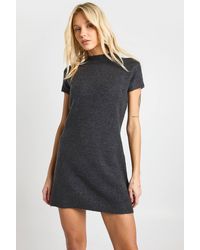 Boohoo - High Neck Short Sleeve Knitted Mini Dress - Lyst