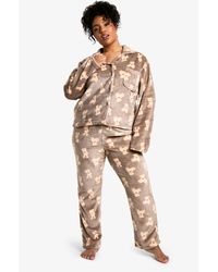 Boohoo - Pijama Plus De Forro Polar Con Botones Y Estampado De Osito - Lyst