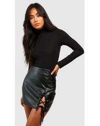 Boohoo - Lace Up Leather Look Mini Skirt - Lyst