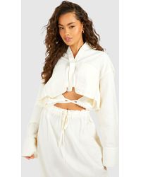Boohoo - Linen Look Boxy Cropped Shirt - Lyst