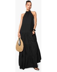 Boohoo - Tall Cotton Poplin High Neck Tiered Smock Dress - Lyst